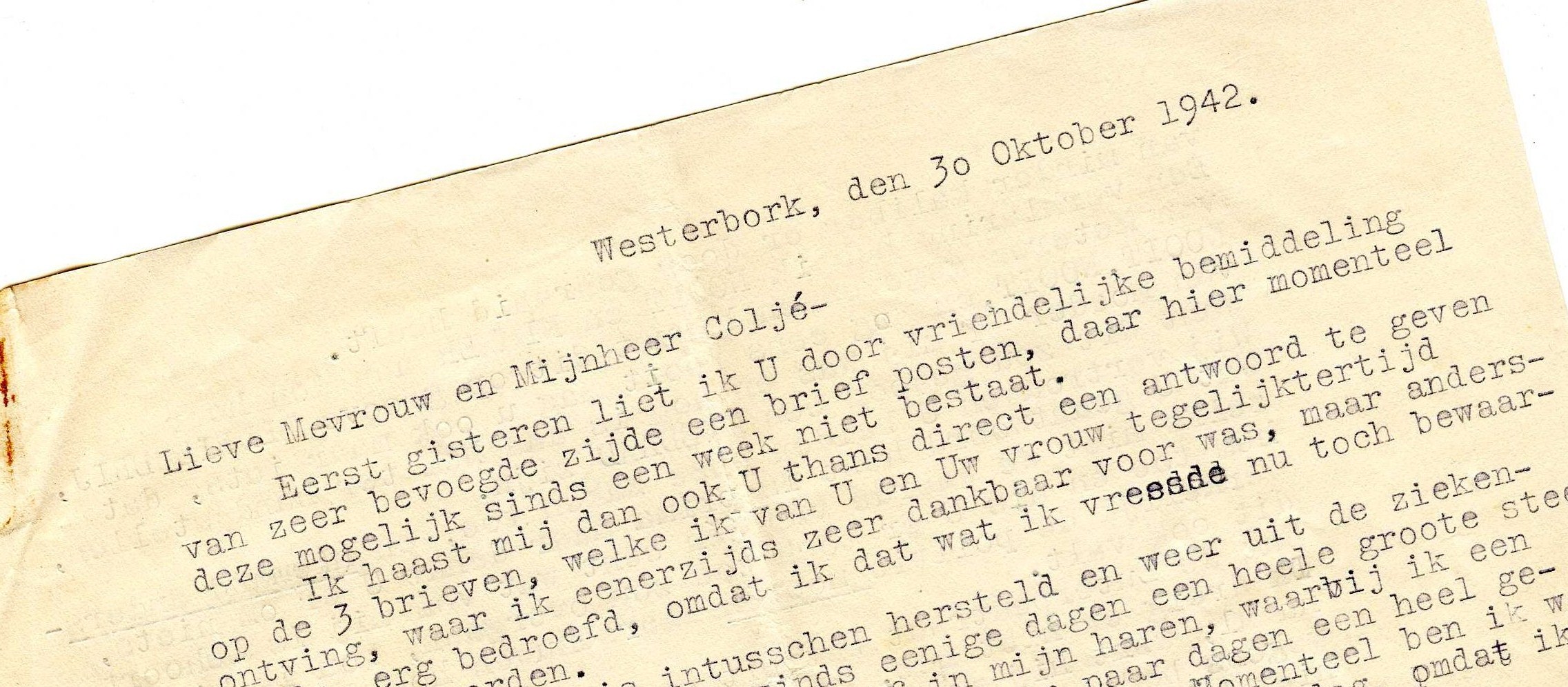 1942 smuggled letter of Aunt Rosie from camp Westerbork
