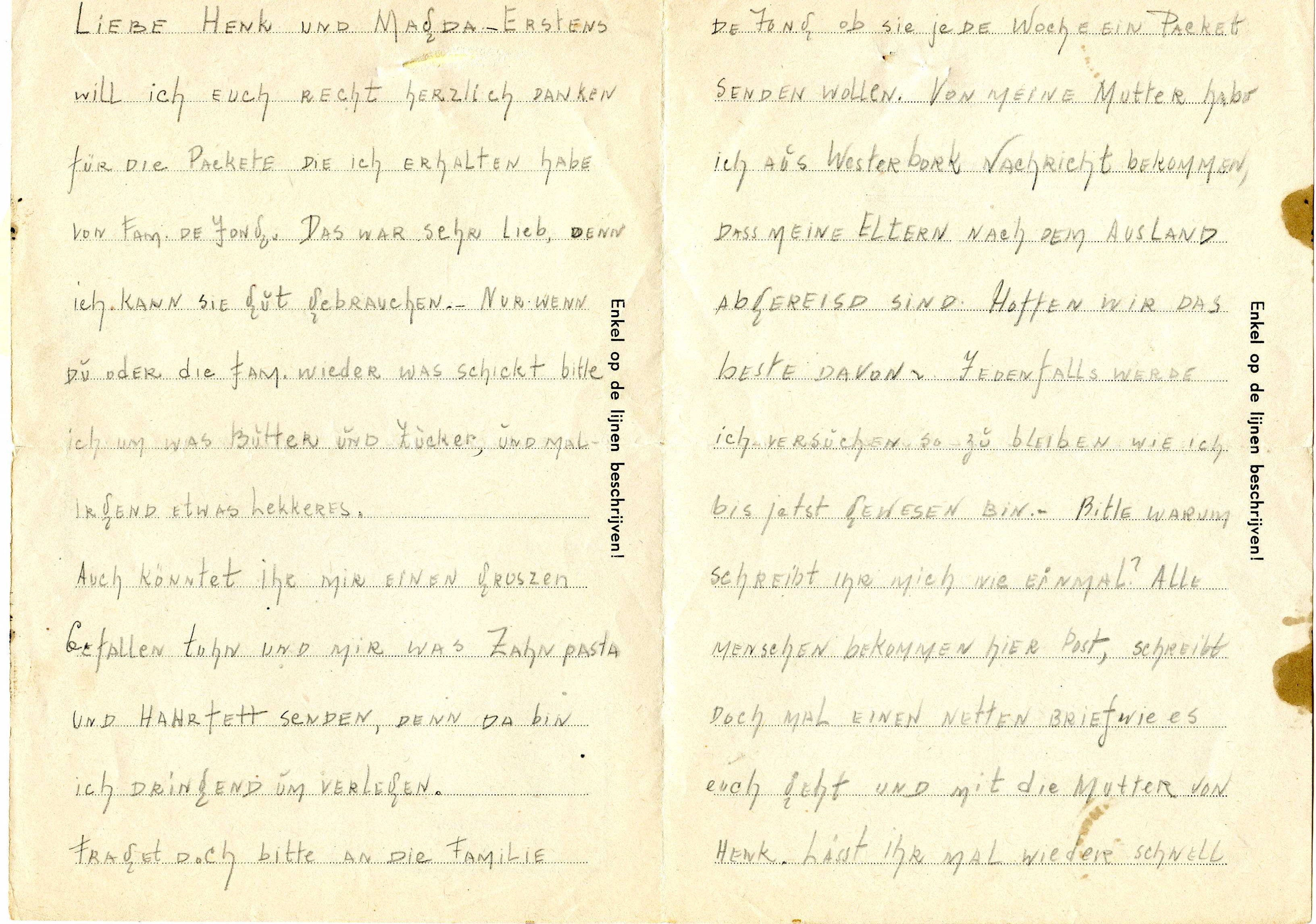 1943 letter Aunt Rosie from camp Vught
